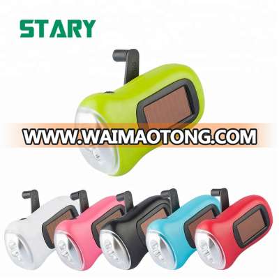 3 led mini dynamo solar power led torch light hand crank flashlight